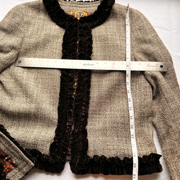 TORY BURCH Women Brown Wool Velvet Jacket 10 Tweed - Picture 8 of 8